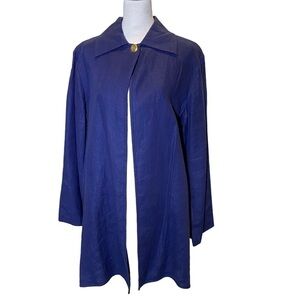 Lauren Sara Classics sz small 100% linen single button solid blue duster blazer